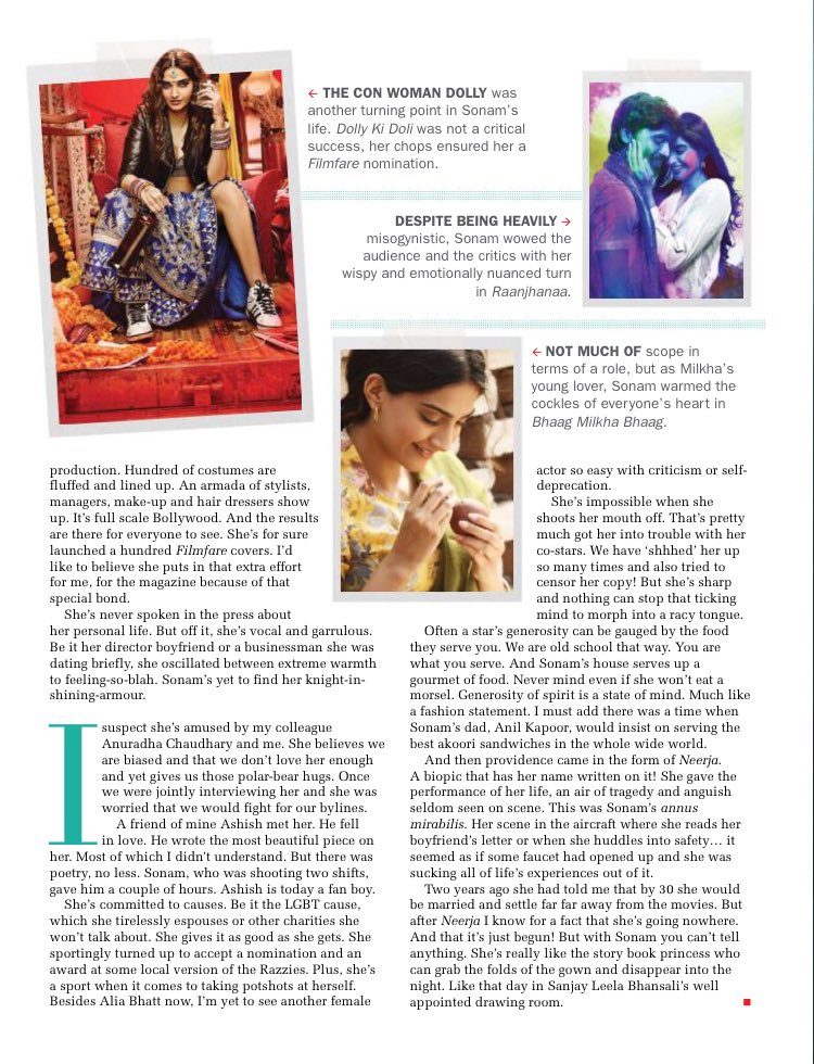 SonamKapoorFC's tweet photo. Must read! "Little Braveheart" - a beautiful piece on @sonamakapoor by @jiteshpillaai  on filmfare issue of May https://t.co/Kqxy0IoSu9
