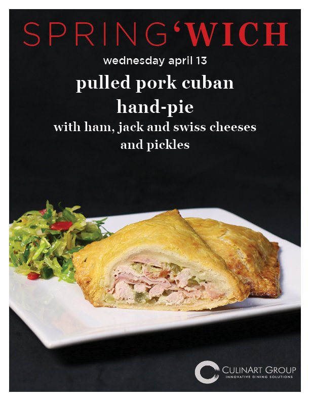 CulinArtGroup's tweet photo. Today for our businesses and colleges we are serving Pulled Pork Cuban Hand-Pies! #springwiches #sandwich #Cuban https://t.co/9fTpL03YO2