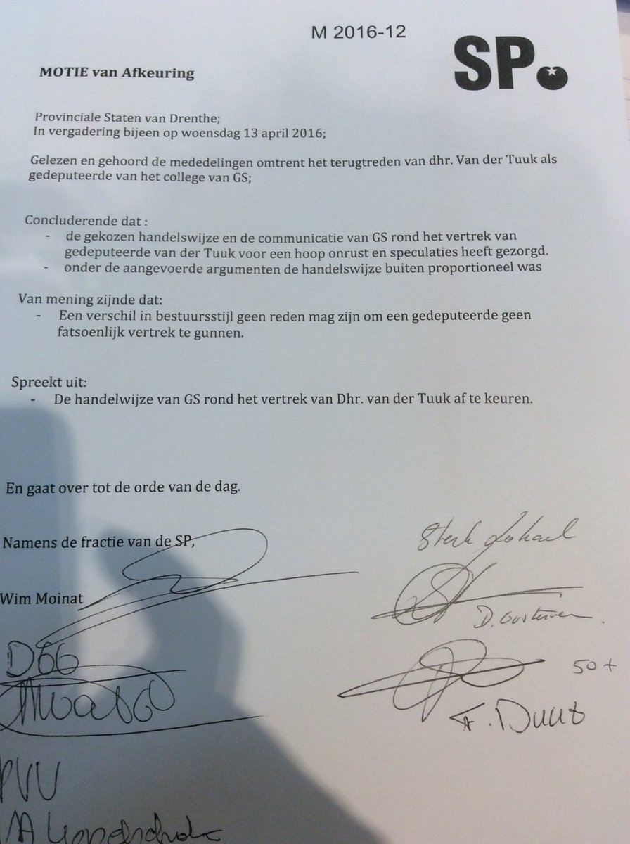 Motie van afkeuring. #psdrenthe #rtvdrenthe
