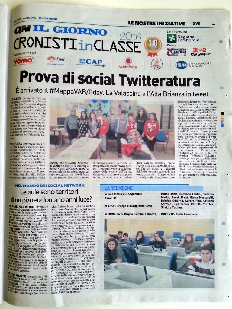 bloggiornalismo's tweet photo. Con #MappaVAB/Gday raccontiamo il territorio con @qn_giorno e @TwLetteratura 
#CampionatoGiornalismo
@MiurSocial https://t.co/AQ5IFe8YZ1