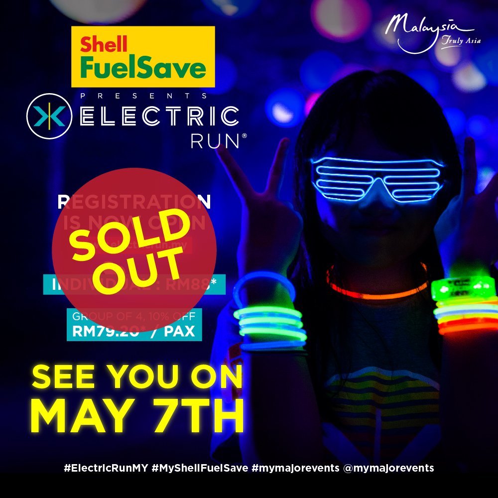 electricrunmy's tweet photo. Thank you for your overwhelming support! We are SOLD OUT! #ElectricRunMY #MyShellFuelSave #mymajorevents https://t.co/d3DKCq3443