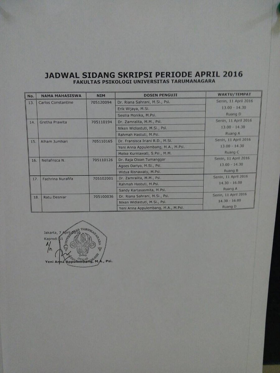 bempsikountar's tweet photo. INFO Jadwal Sidang Skripsi Periode April 2016 @dpmpsikountar https://t.co/pcQoLODLla