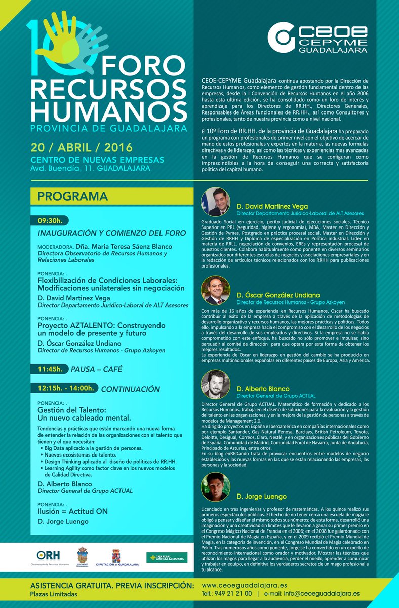 CEOEGuadalajara's tweet photo. 10° Foro de RRHH de #Guadalajara el 20 de abril con @jorgeluengo @Alberto_Blanco Inscríbete https://t.co/lDIicGI1Fg https://t.co/QAFadG79XC