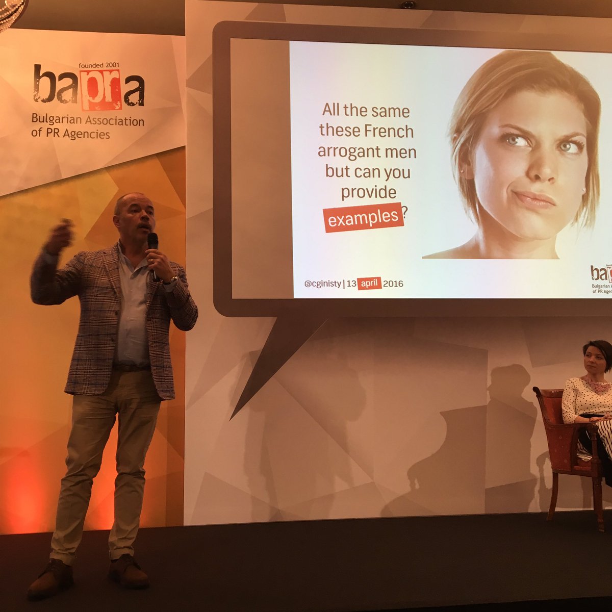 BAPRABulgaria's tweet photo. Christophe Ginisty:"All the same these French arrogant men but can you provide examples?" #BAPRAsummit https://t.co/4BuCYPOKfQ