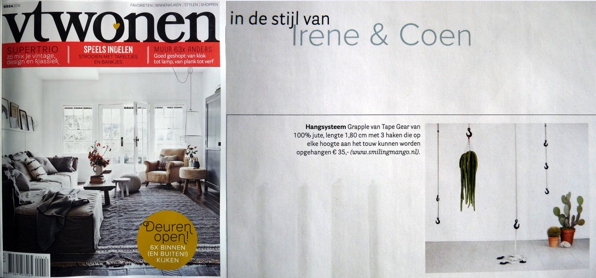 SmilingMangoNL's tweet image. Hé wat leuk! Het stoere hangsysteem Grapple van TapeGear uit onze shop in @vtwonen. Ecodesign bij Smiling Mango.