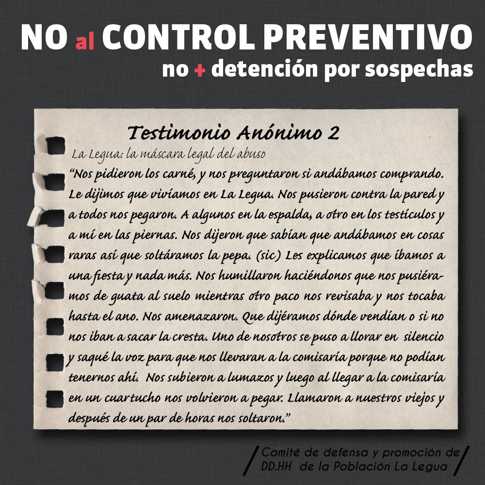 ComiteDDHHLegua's tweet photo. @DMatamala así opera el control de identidad en La Legua. Nos ayuda a difundir? #noaladetencionporpobreza https://t.co/helbq3ytb7
