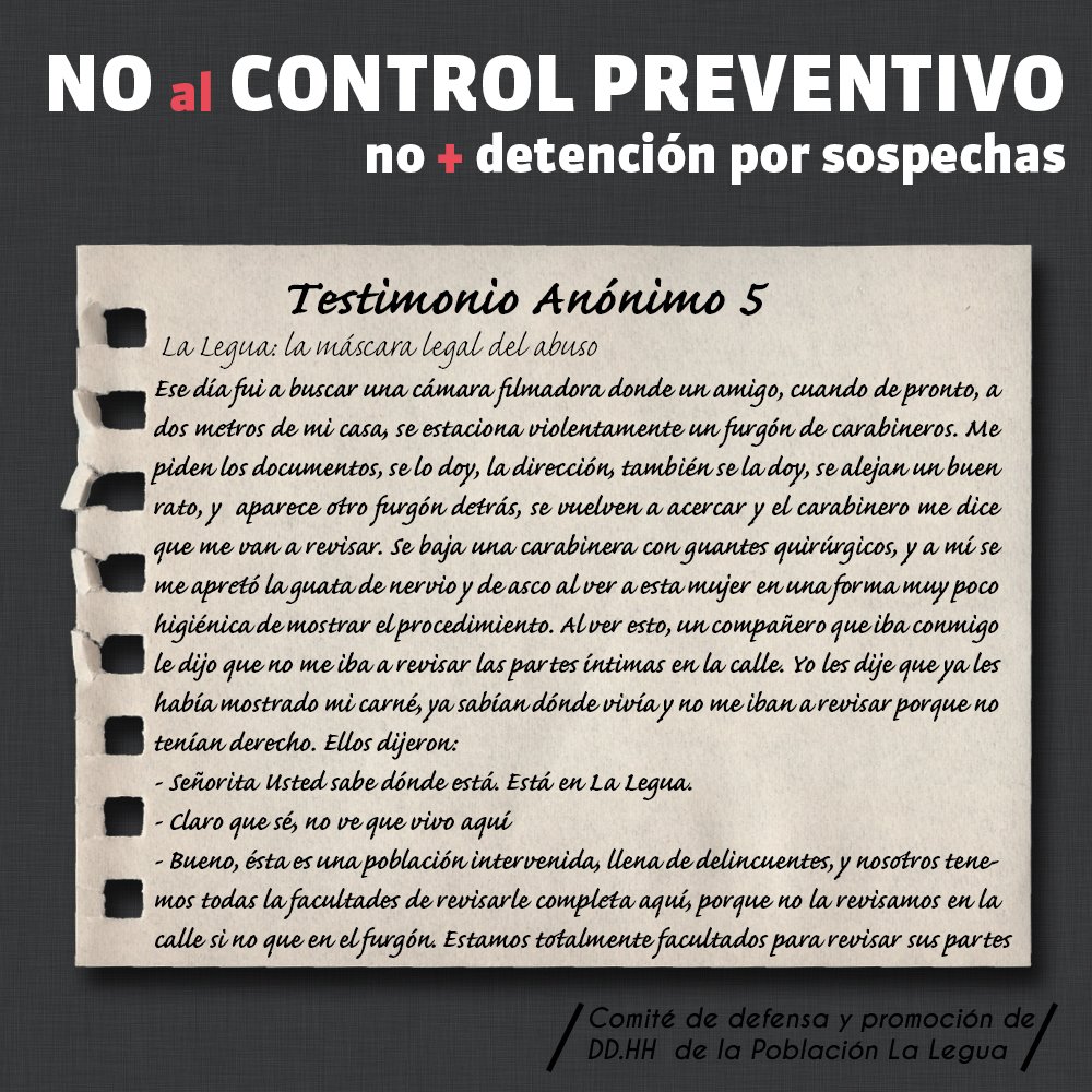 ComiteDDHHLegua's tweet photo. @DMatamala así opera el control de identidad en La Legua. Nos ayuda a difundir? #noaladetencionporpobreza https://t.co/helbq3ytb7
