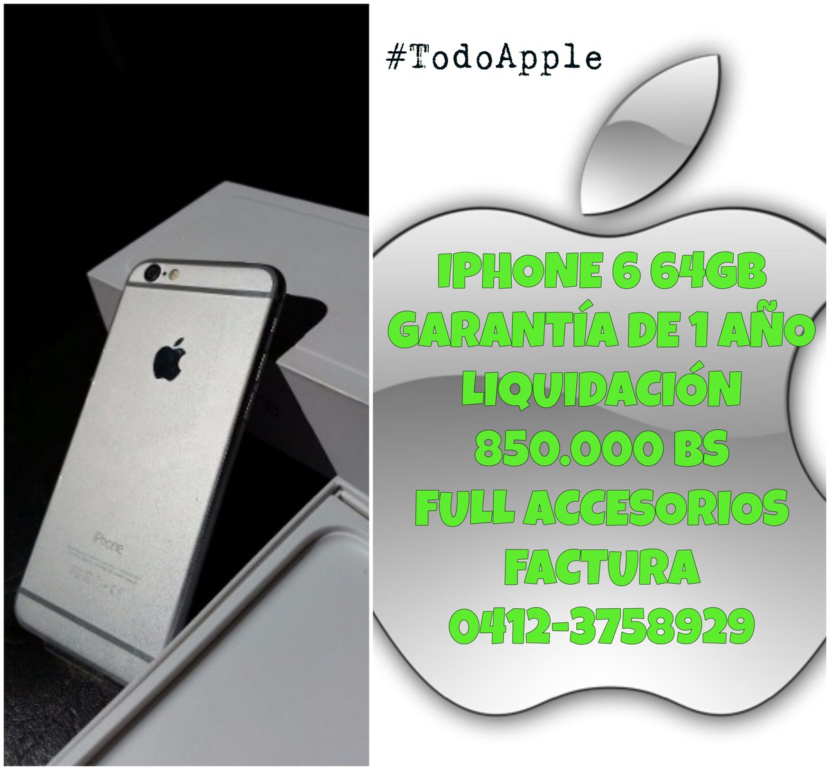 vektorven's tweet photo. #TodoApple Venta de Liquidación Iphone 6 y 6S (64Gb) desde 850Mil Bs en adelante. Garantía, Factura. https://t.co/IE4gRNzcyb