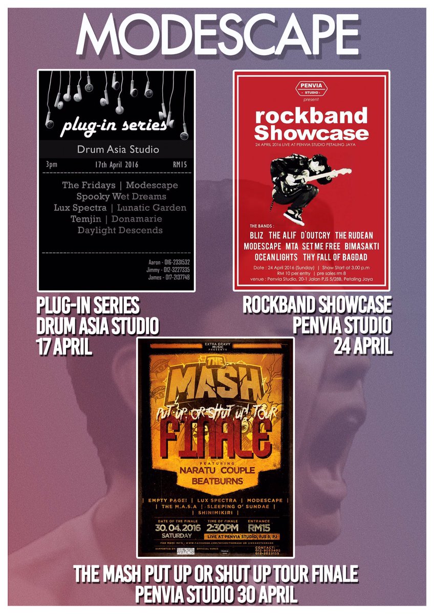 modescapeband's tweet photo. Modescape shows this April..
Lets join the fun..! !
#modescapeband #pluginseries #rockbandshowcase #putuporshutup https://t.co/VeFQZb18Qp