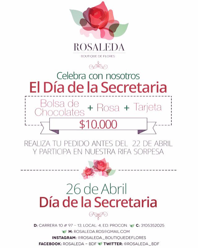 ROSALEDA_BDF's tweet photo. Celebra con nosotros el día de la secretaria - 26 de abril 💗 Bolsa con chocolate + Rosa + Tarjeta

Inf: 3105352025 https://t.co/DzuD0gmygO