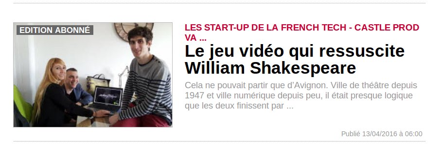 ShakespeareJV's tweet photo. Article détaillé sur le jeu vidéo #Shakespeare @Castle_Prod
https://t.co/DrbK98vYON 
#game #frenchtech #innovation https://t.co/IQkS3biwFr