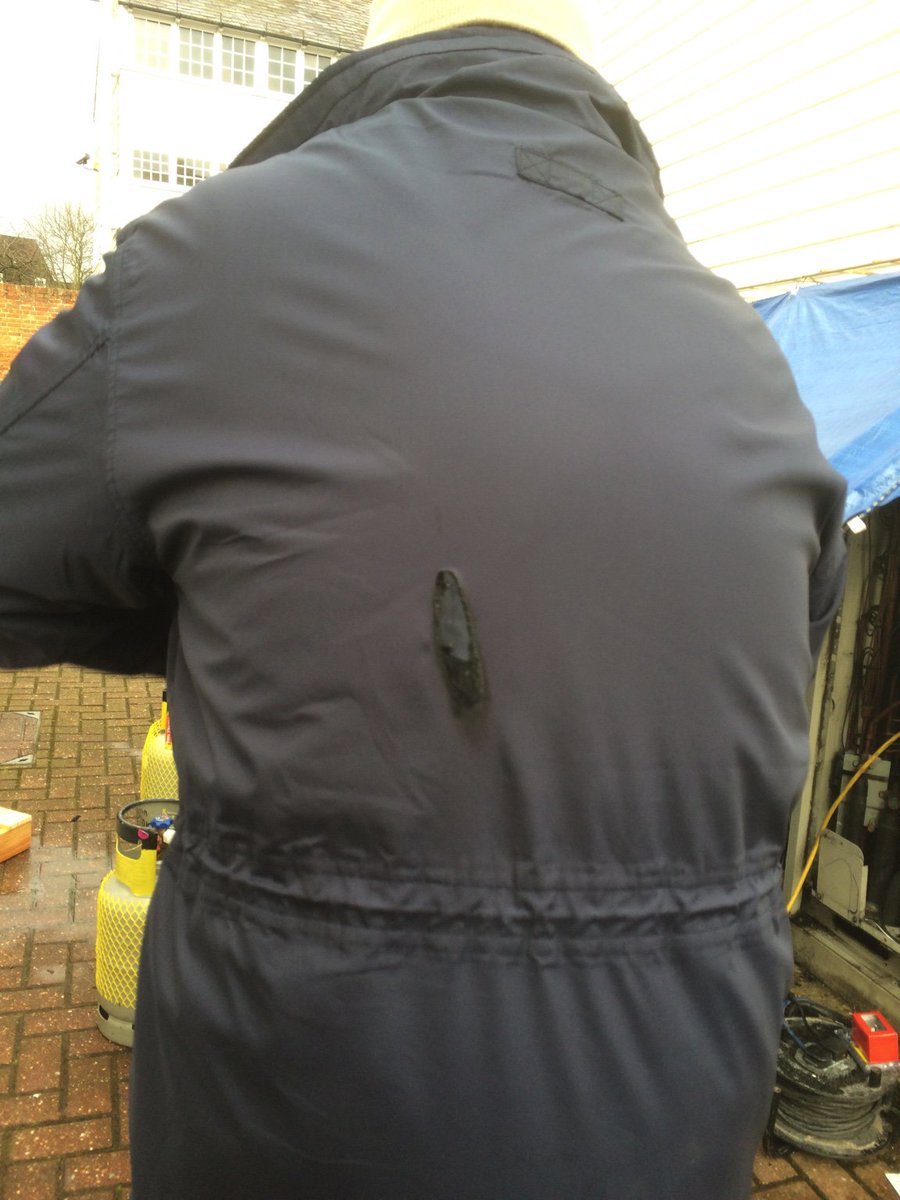 Red100Limited's tweet photo. Mr Oddy with new red100 coat first day. Caught the back with blow torch! It wasn’t me:-) https://t.co/301dWB793A