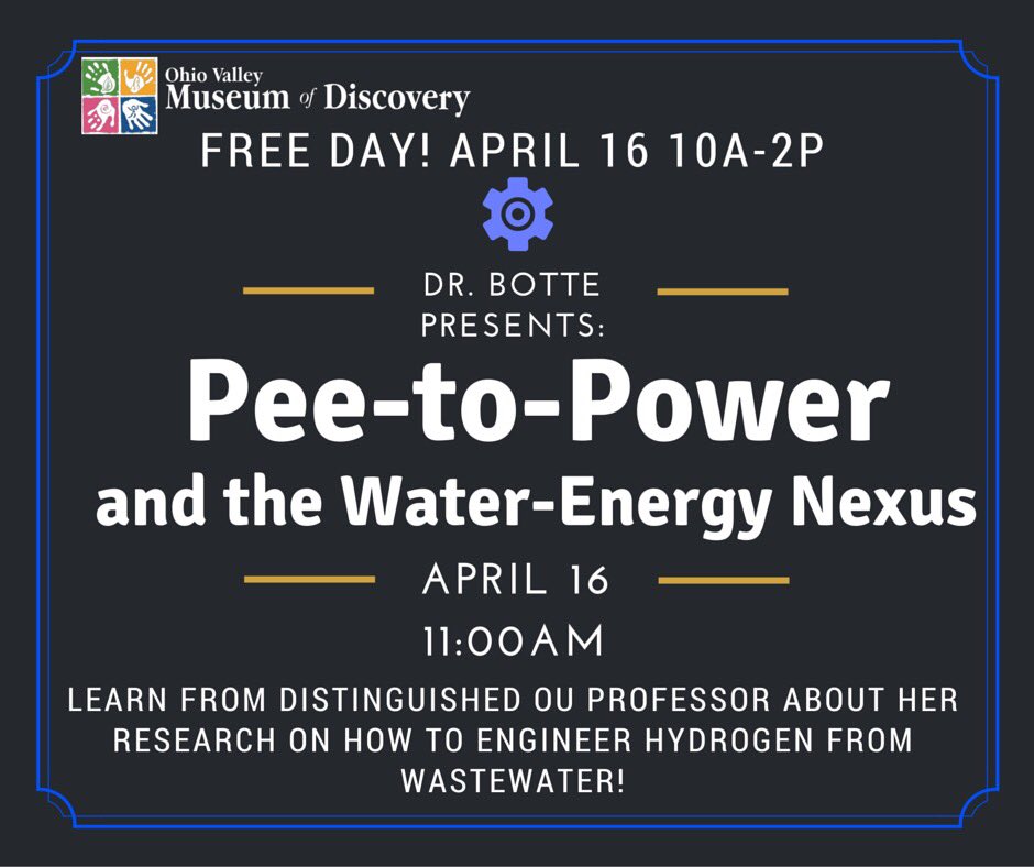 ohiou's tweet photo. RT @OVMODTweets: #free this Saturday! @ohiou Distinguished Professor Botte #peetopower #ovmod https://t.co/tIwlwMtVjZ