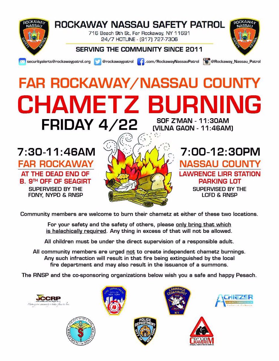 #ChametzBurning @NYPD101Pct @NYCSanitation @FDNY #LCFD @JCCofRP @AchiezerFR_5T @Chaverim5T
