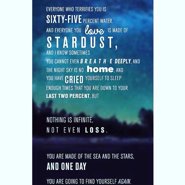 kopp_shannon's tweet photo. "Everyone who terrifies you is 65% water and everyone you love is made of stardust... #finnbutler #amreading ❤️ https://t.co/FrA8d5kg7a