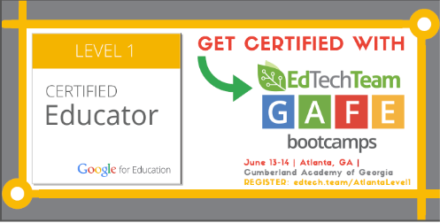 CumberlandGA's tweet photo. Join us for a Level 1 #GAFE Bootcamp with the @edtechteam. Register NOW for June 13-14. https://t.co/wjp14qkhr6 https://t.co/IFnvYRMAOn