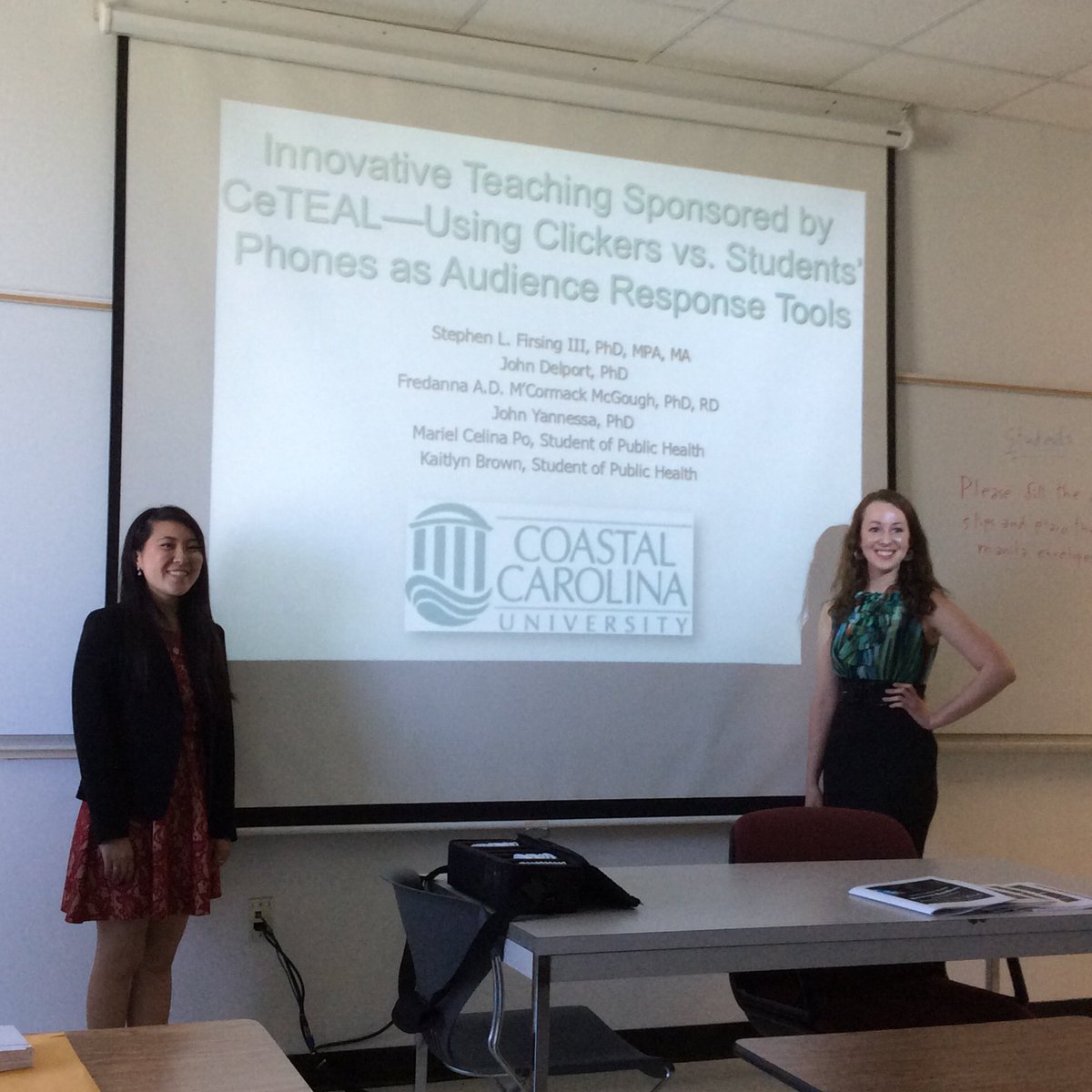 CCUPDAT's tweet photo. Celebration of Inquiry session presented by #CCU students on #turningtechnologies clickers vs cell phones https://t.co/QAbJ68em1s