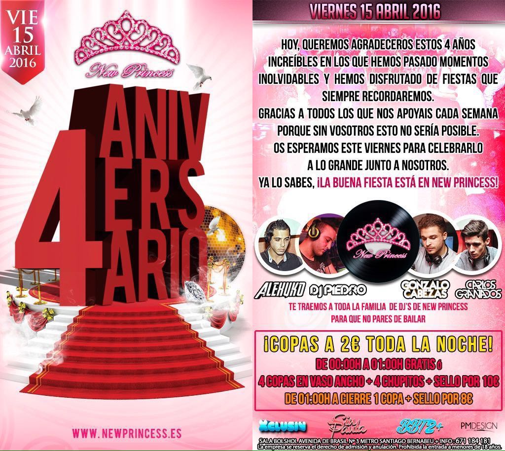 F3STIVAL3S's tweet photo. ESTE VIERNES 15/4 
4 ANIVERSARIO 🎂🎂 DE 
@NewPrincessOfic ❗ ❗ ❗  🎉😍🍸
#listas  610816854 📲 Puri
#ListasNewprincess https://t.co/6jLZVMmtXr