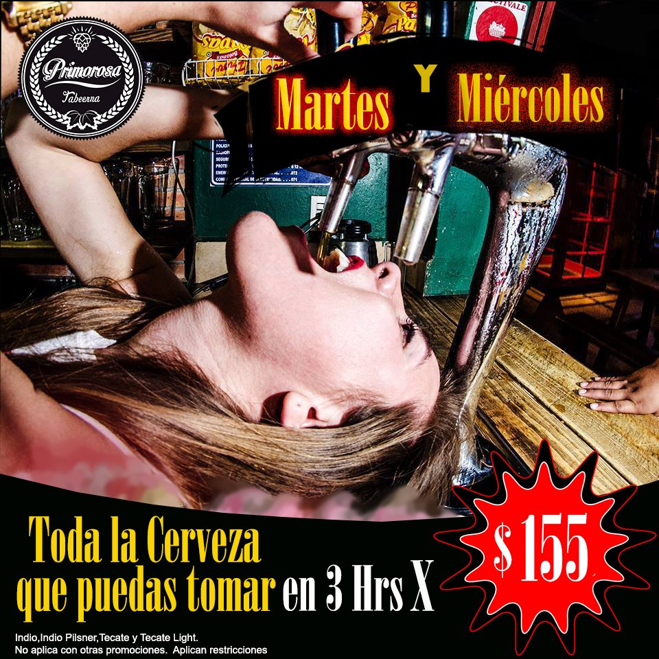 barprimorosa's tweet photo. Un Macho Alfa no puede dejar pasar esta promo.. Toda la #Cerveza que puedas tomar en 3hrs x $155. #NosVemosEnLaPrimo https://t.co/jpn5J2lNgM