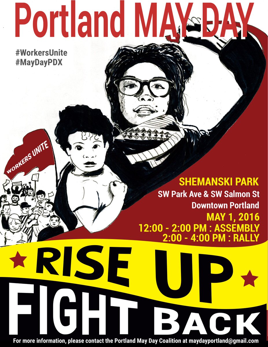 Dope artwork for #MayDayPDX! The People United Will Never Be Defeated! Rise up with us on May 1st. #WorkersUnite