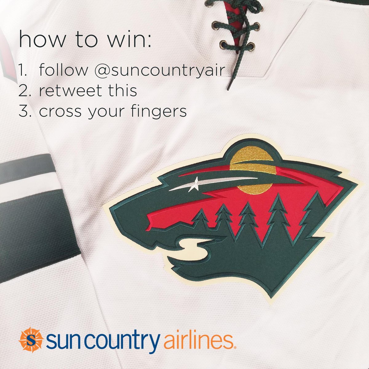 SunCountryAir's tweet photo. The first game of Wild playoffs is tomorrow! Need a new jersey to cheer them on? RT to win. https://t.co/0CY1hgJq1N https://t.co/lGoieToJH5