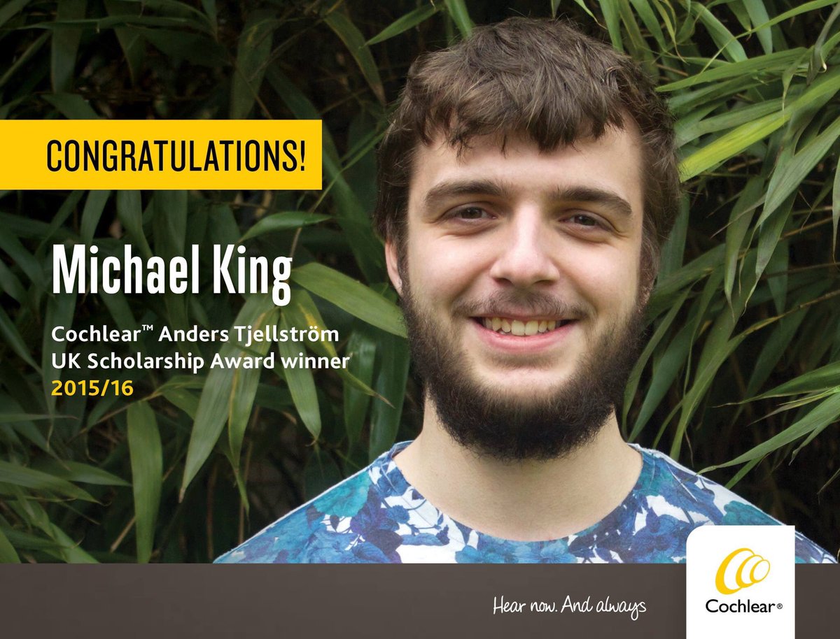 CochlearUK's tweet photo. "Truly humbled to have a Baha, let alone win this scholarship" Congrats! #CochlearBaha #ScholarshipAward #2016winner https://t.co/2ZoZuEMgN6