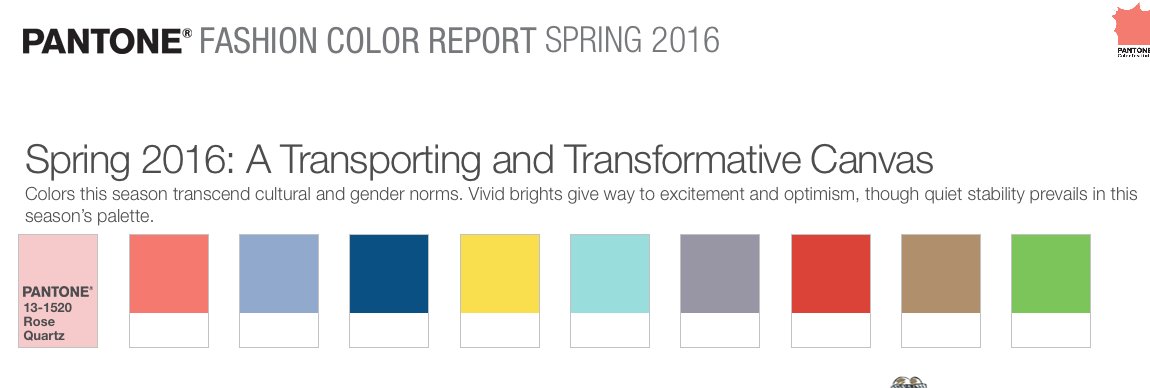 Um_Studio's tweet photo. View @PANTONE's #FashionColorReport! Top 10 Colors for Spring 2016 #NYFW #trend #SS16 @NYFW https://t.co/EkMuUlUHG6 https://t.co/7SbM0NvZBS