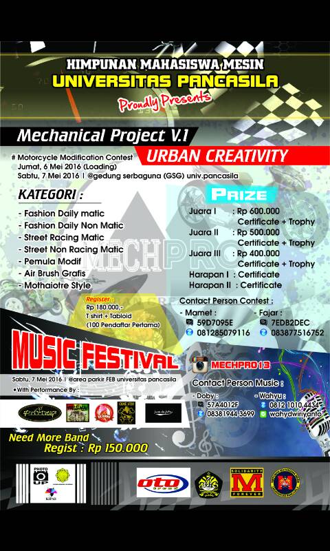dobyaristio's tweet photo. #Mechanicalprojectv.1
#MotorcycleModificationcontest
#musicfestival
#Himpunanmahasiswamesin
#Solidaritymforever https://t.co/FLwAs13ouD