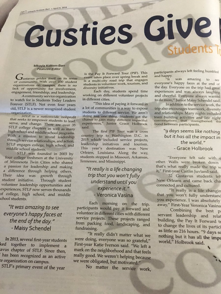GustavusSTLF's tweet photo. Pick up a copy of the weekly to read about STLF! #stlf https://t.co/JQTg46YnRW