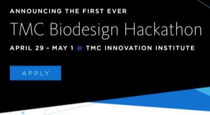 TMCInnovation's tweet photo. Join the @TMCBiodesign Hackathon happening April 29-May 1! #tmchack
https://t.co/dV3FLteMuw https://t.co/i3PI2URFzF