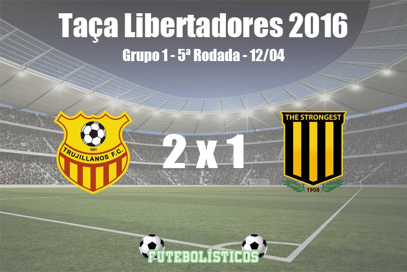 futebolisticos's tweet photo. ⚽ Trujillanos 2 x 1 The Strongest ⚽ - Grupo 1 - 5ª Rodada - Libertadores 2016 - #Libertadores2016 #futebolisticos https://t.co/Xnd0eV1bXF
