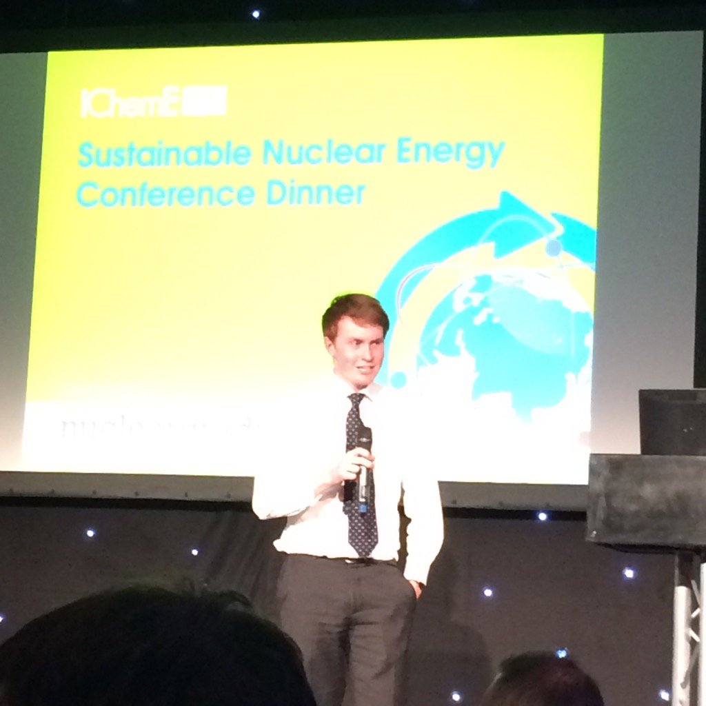 IChemE's tweet image. Brett talks about his time on the @nucleargrads program at the #snec2016 dinner #chemengmatters #futurenuclear