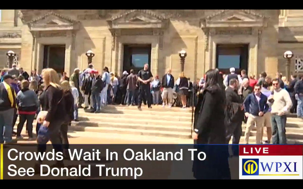 WPXI's tweet photo. LIVE VIDEO: Crowd of Trump protesters, supporters growing outside Soldiers &amp; Sailors Hall https://t.co/Vz0PXhHqrl https://t.co/OjbuEjxgBj