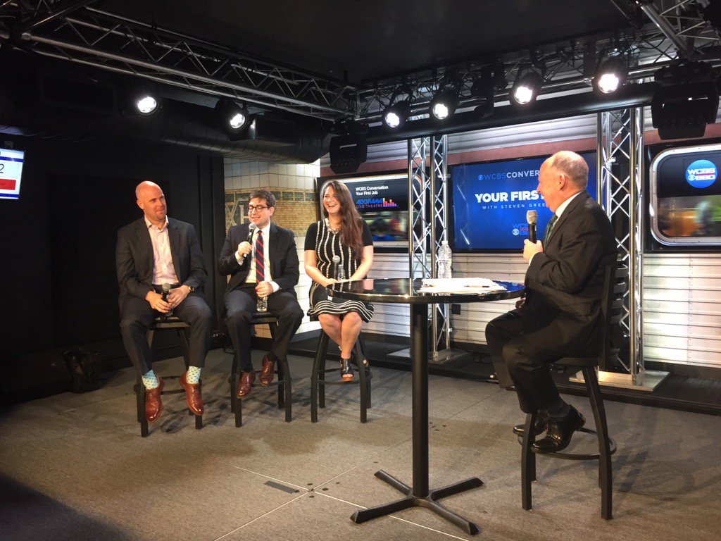 TimScheld's tweet photo. .@lizwessel @DanBlack_EY with @Citi hiring guru Aaron Goldberg with a great session @wcbs880 #yourfirstjob https://t.co/cn9tGQaHYC