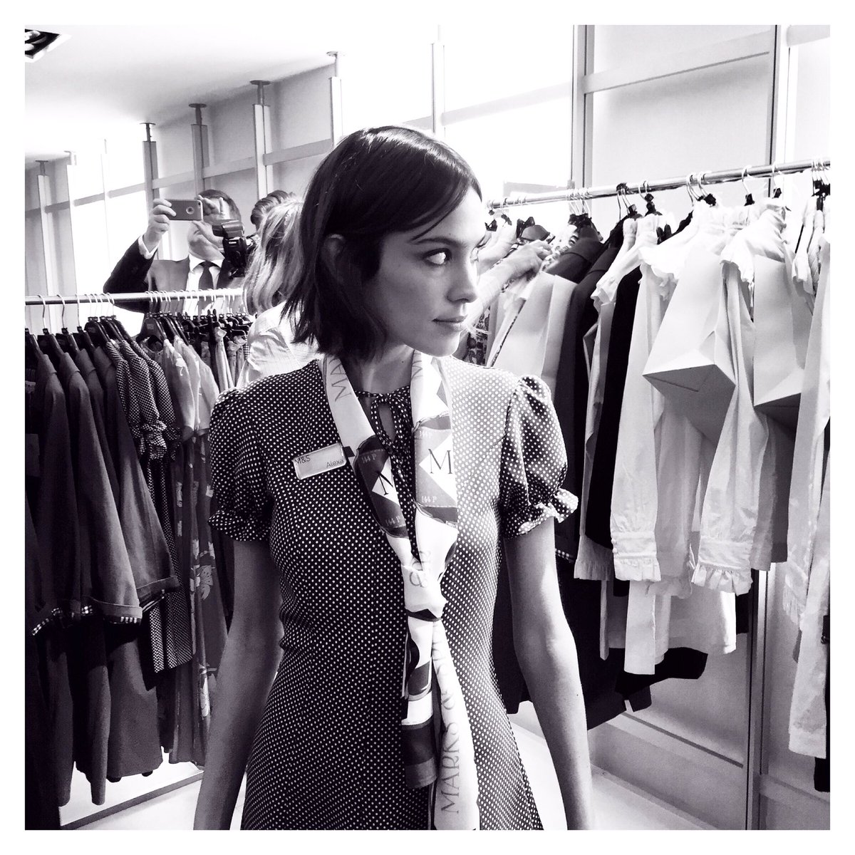 Behind the till with her own name badge at #ArchiveByAlexa <a href="/marksandspencer/">M&S</a>