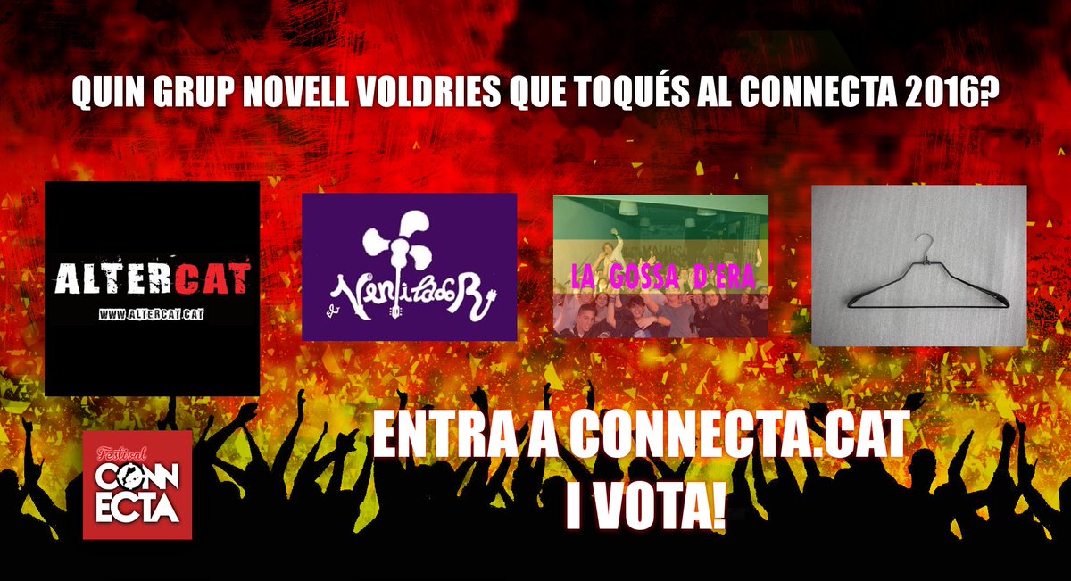 ConnectaFest's tweet photo. Un cop acabat el període d'inscripcions, ara toca que decidiu quin grup es mereix tocar al #Connecta2016! #Participa https://t.co/2PhZv534oQ