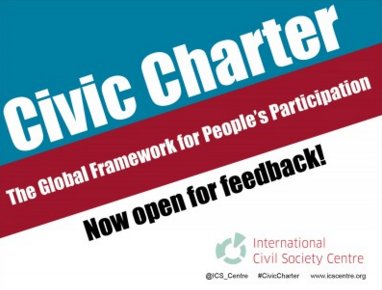 Add your feedback about new #CivicCharter to defend civic space <a href="/ICS_Centre/">International Civil Society Centre</a>  <a href="/CSODisruption/">Disrupt&Innovate</a> bit.ly/1VlAgwI