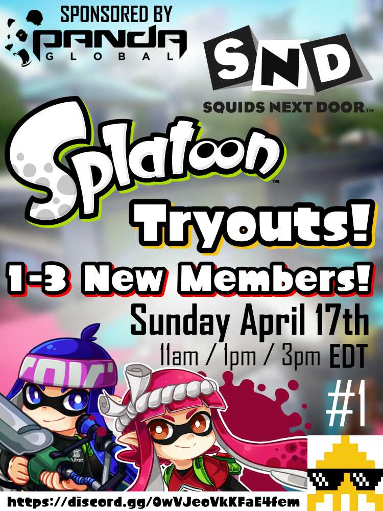 SquidsNextDoor's tweet photo. Spread the word! SND will be holding session #1 of tryouts this Sunday! Join the discord: https://t.co/5gN2R6sEZ6 https://t.co/fDQeRK6Rhm