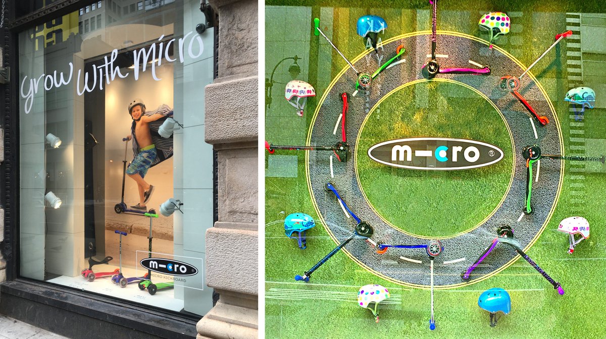 MicroKickboard's tweet photo. It's spring - make a trip to @Macys 's and get the best scooters for kids of any age! #Macyswindow #Microscooter https://t.co/RLk2HBkSnw