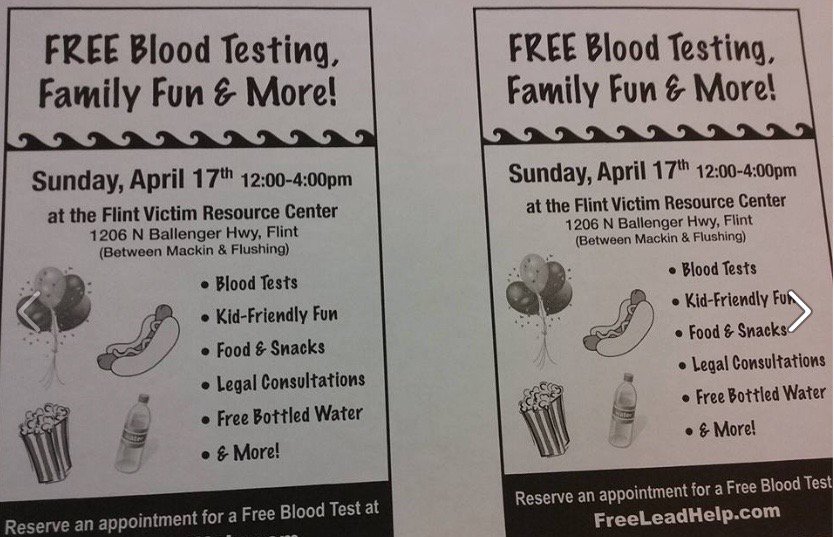 1800LAWFIRM's tweet photo. Free blood testing &amp; family fun!  4-17-16 https://t.co/p66JU9XmOJ #FlintWaterCrisis #ProtectFlintsFuture https://t.co/pQE6dJvMYS