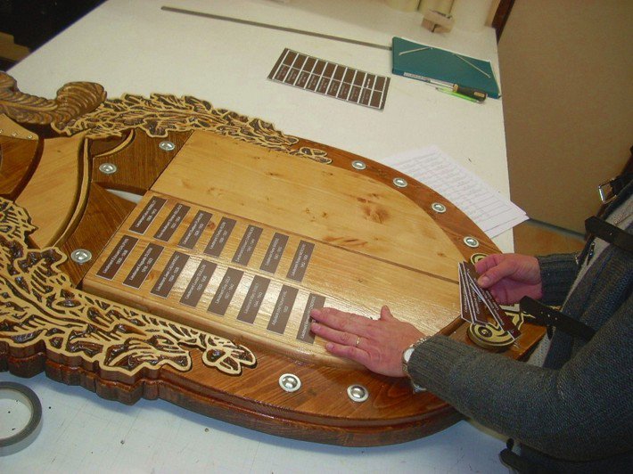 sascombigraf's tweet image. Porte étquette en épicea avec les noms des Capitaines de Gendarmerie ayant servi à Barcelonnette depuis 100 ans.