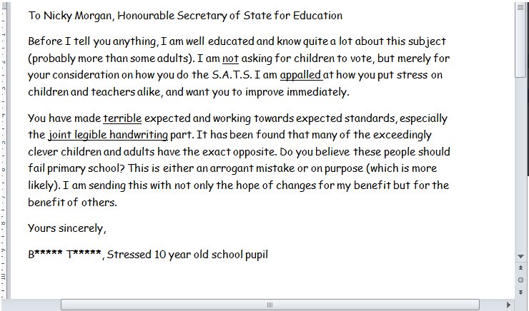 BeckyTTTTT's tweet photo. Open letter by 2stressed2sleep 10yo :( Dont break my child! @radiolancashire #sats2016 #KidsStrike3rdMay https://t.co/1pOwXMxXyQ