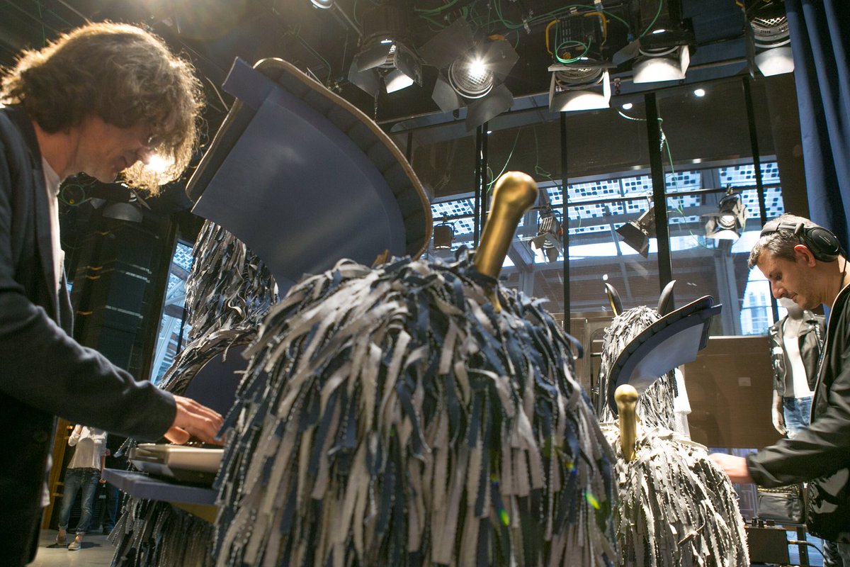 REPLAY's tweet photo. Riding a denim horse with @Matteocibic and his Wild Rider at #replaythestage! #milandesignweek #SaloneDelMobile https://t.co/kJTcpXR5FD