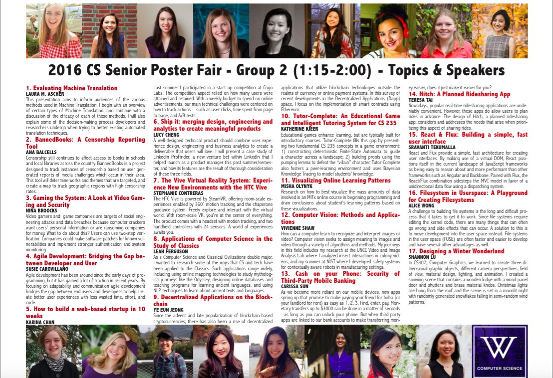 Fantastic poster session highlighting the exciting work of <a href="/WellesleyCS/">Wellesley CS</a> seniors: