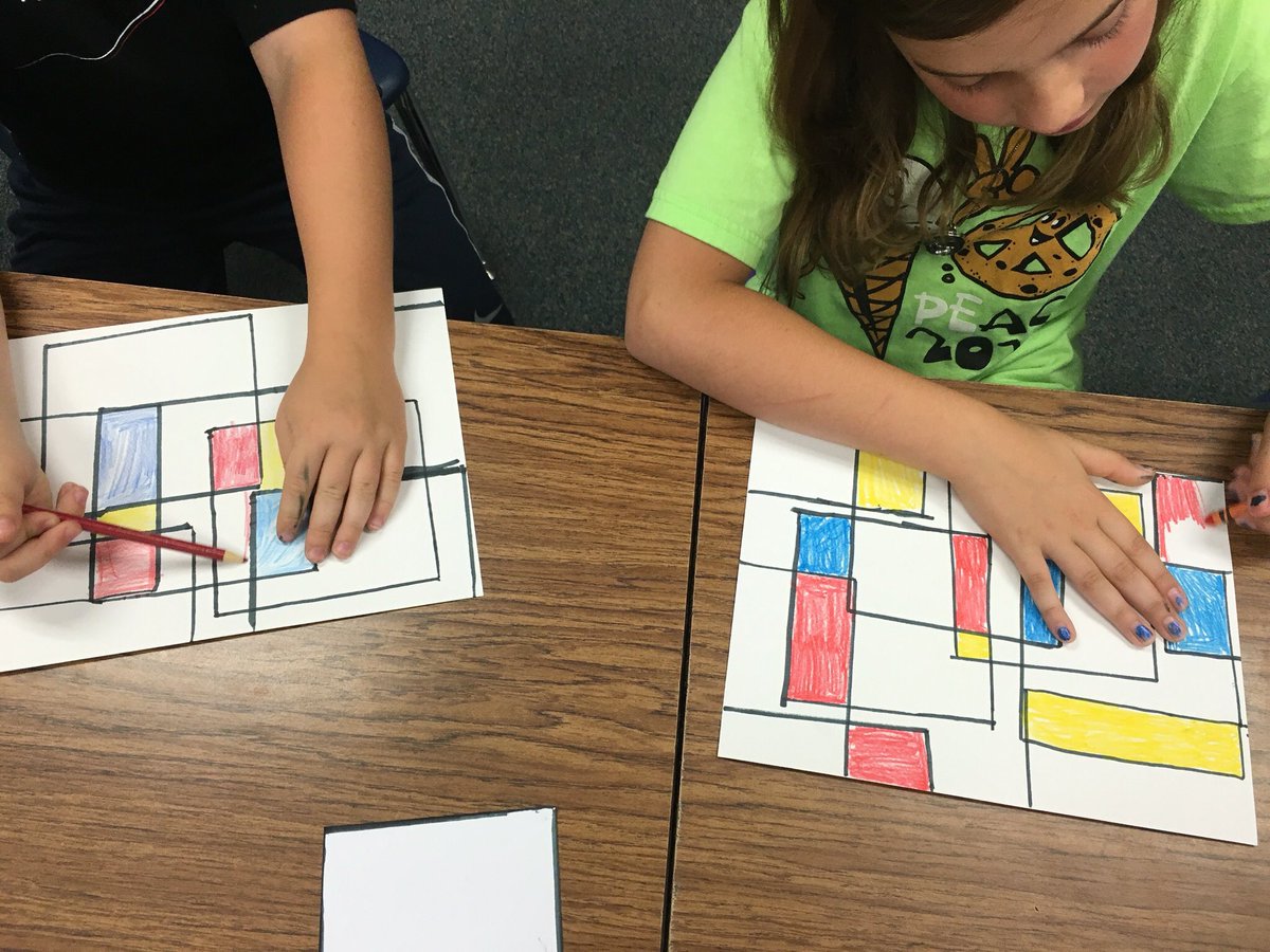 Berk_Coder's tweet photo. Today we used our geometry knowledge to create beautiful art, thanks #pietmondrian for the inspiration #codercats https://t.co/DD2vZwxg3B