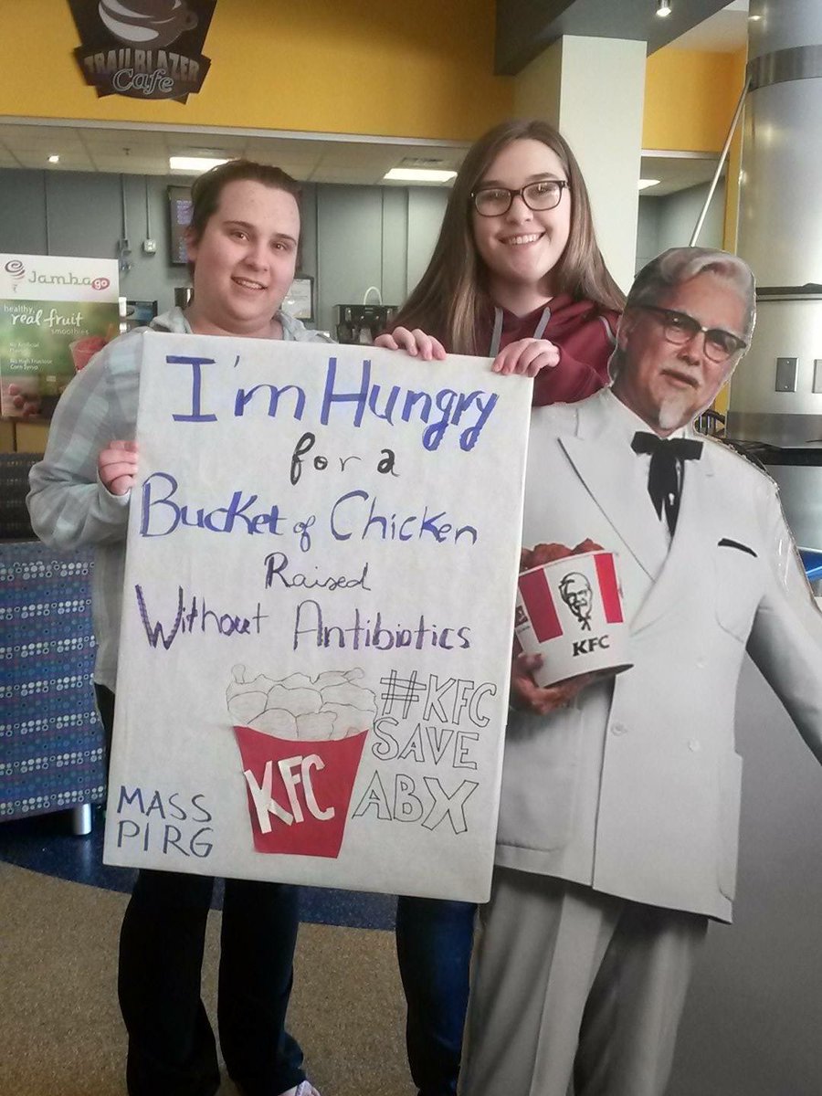 MASSPIRGMCLA's tweet photo. Students at @MCLA_EDU are calling on @KFC to serve meat raised without antibiotics! #KFCSaveAbx @uspirg https://t.co/cnu8cGzWvV