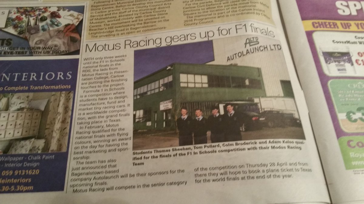 comerfordk's tweet photo. Great to see @Pres_Carlow keeping ahead of the field for F1 @CarlowLEO @Carlow_Co_Co https://t.co/2Bt4O4bUYq