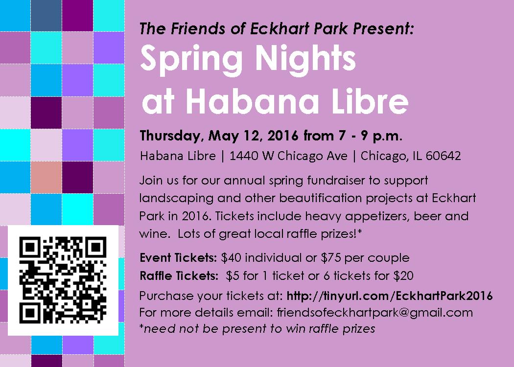 The Friends of Eckhart Park are fundraising for Beautification Projects around the Park! We hope you can join May 12