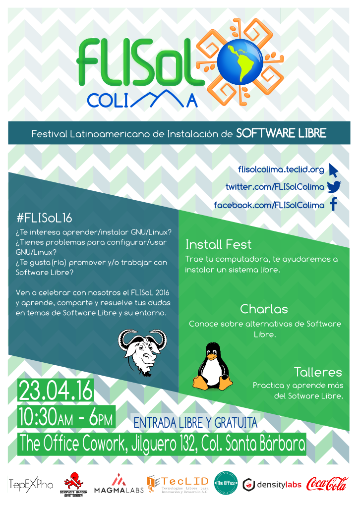 FLISoLColima's tweet photo. Ya viene el evento dirigido a todo aquel que quiera aprender de Software Libre.. #FLISoL2016 https://t.co/hsy83Czb0g