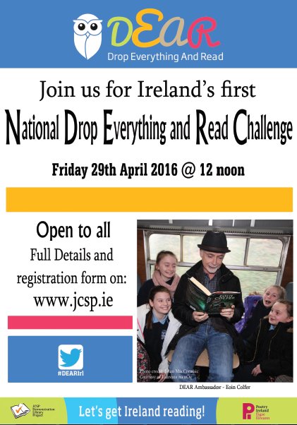 dear_ireland's tweet photo. Let's get Ireland reading with @jcsplibraries and @poetryireland DEAR challenge April 29. Spread the word. #DEARIrl https://t.co/7LckV6KJ95